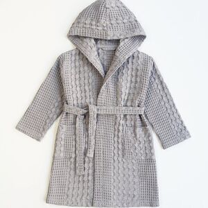 Organic Waffle Cotton Kids Bathrobe Grey